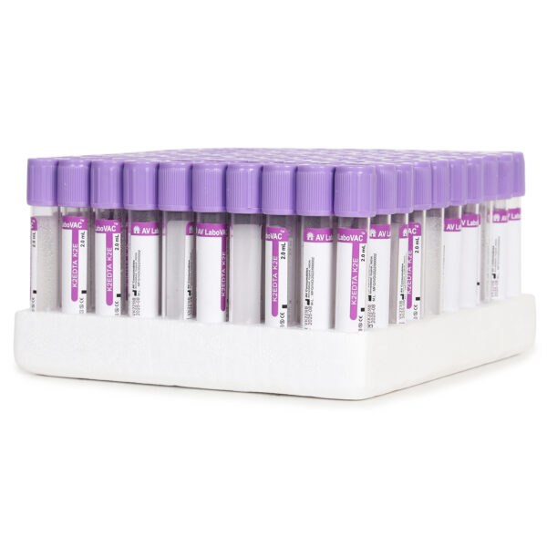 Vacuum Blood Collection Tubes EDTA K2 – 2ml, Pack of 100 | Sterile High-Quality Medical & Laboratory Phlebotomy Tubes